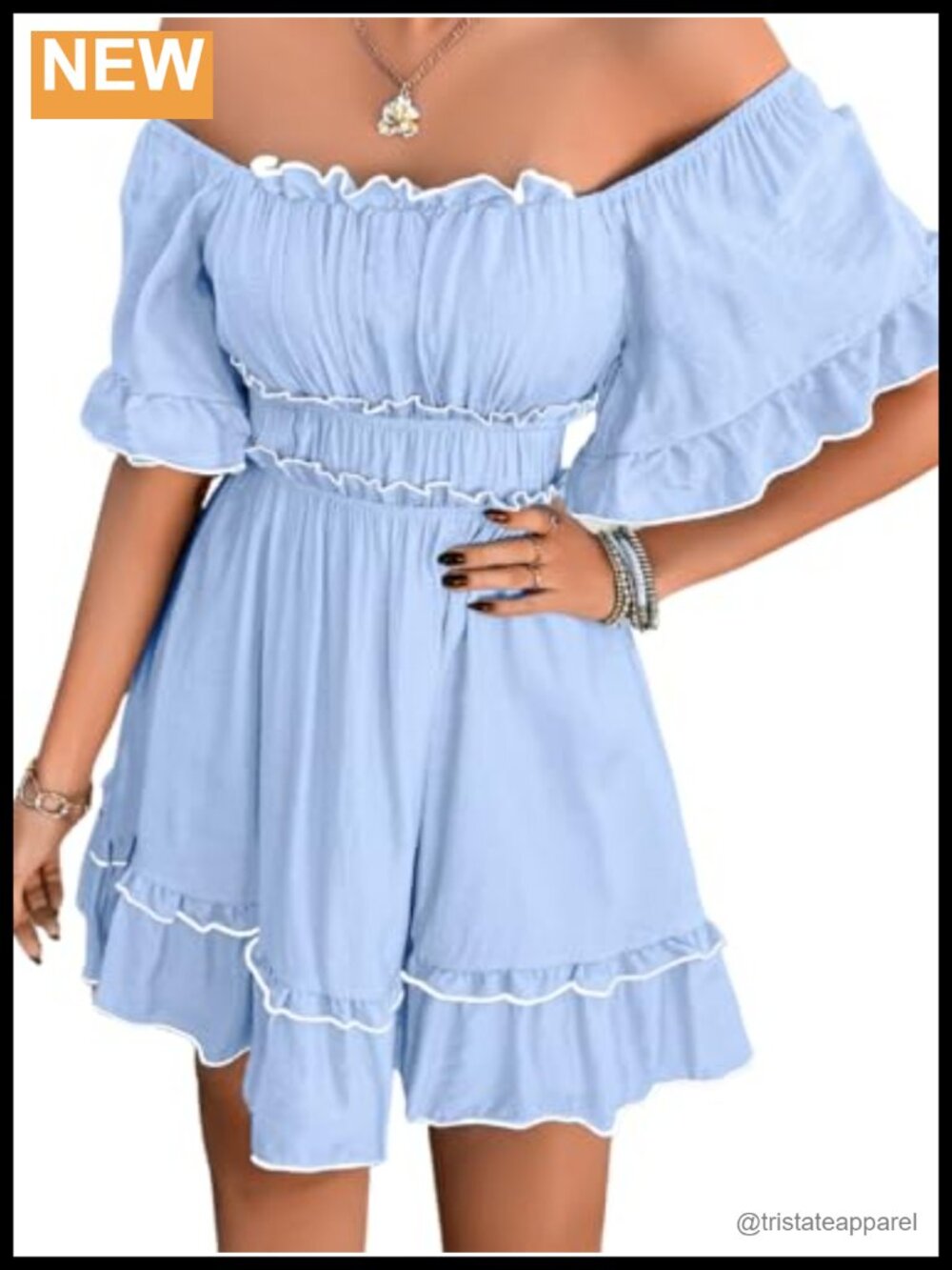 Flowy Square Neck Short Dress with Fairy Flutter Sleeve